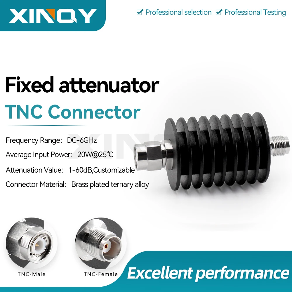 XINQY 20W TNC-JK Fixed Attenuator RF Attenuator 3dB/6dB/10dB/20dB/30dB/40dB 6GHz Signal Attenuator