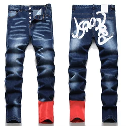 Starbags-DSQ 2003 Calça Masculina, Estampada Europeia e Americana, Algodão Graffiti, Elástica Slim Fit, Elegante, Pintada à Mão, Estilo Street