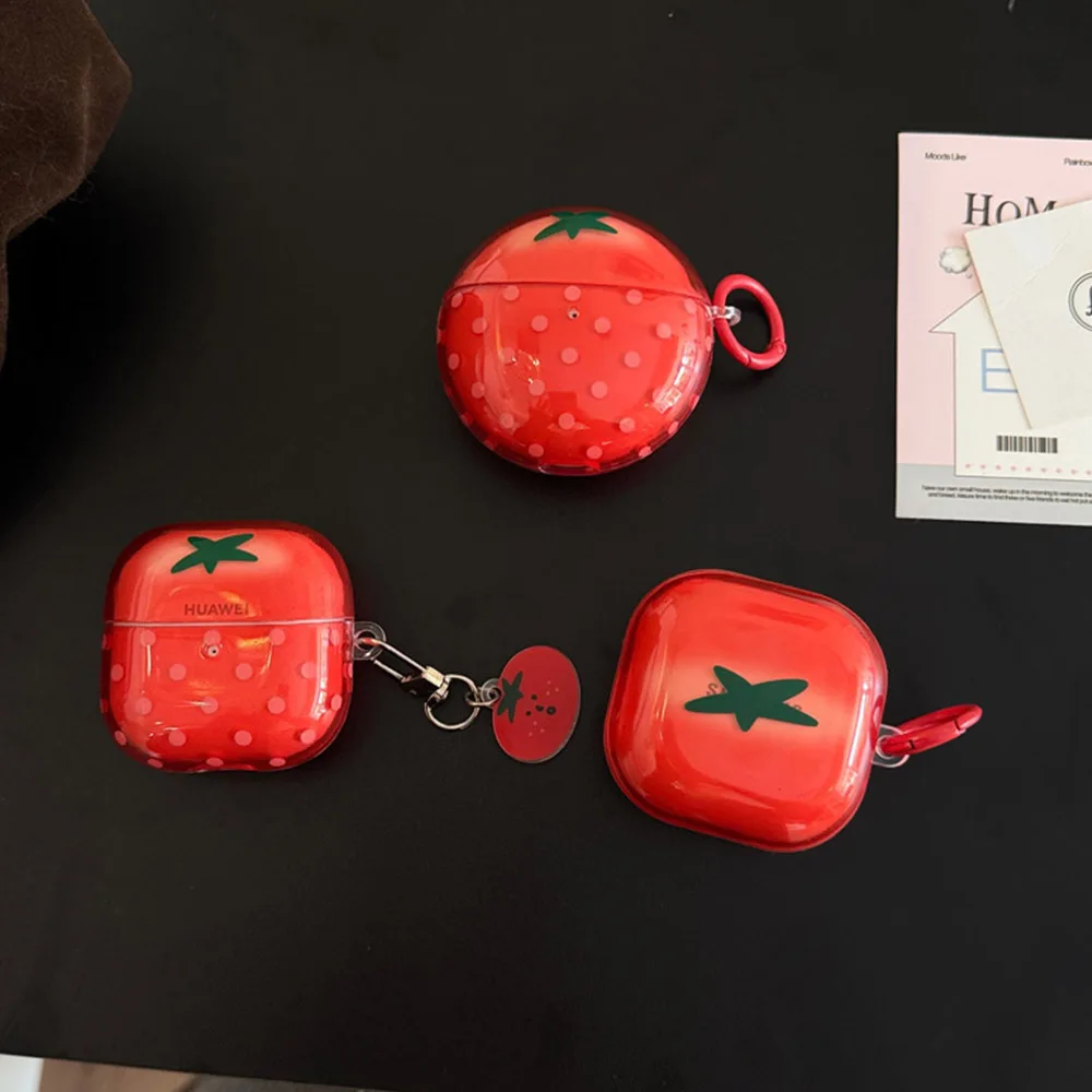 Transparent Red Polka Dot Tomato Earphone Cover For Samsung Galaxy Buds 3 4 Pro Buds 2 Pro Live FE Core Protective Case Keyring