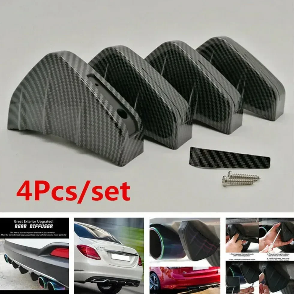 

4pcs Car Shark Fins Spoiler Modified Parts ABS Auto Rear Bumper Lip Diffuser Universal Plastic Carbon Fiber Car Accessories