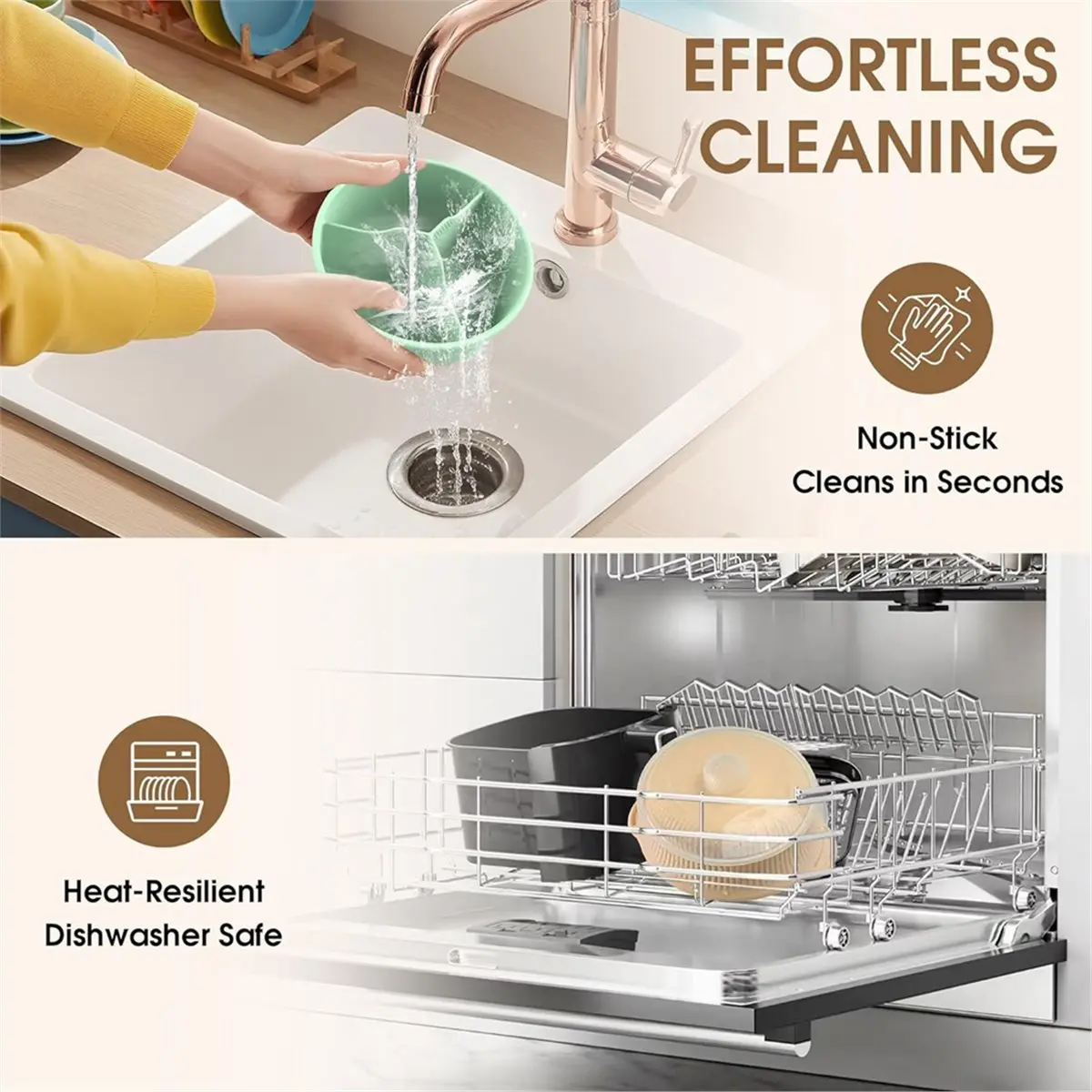 

Силиконовая пароварка для микроволновой печи, 42 унции, с 3 отделениями, большой кастрюля для микроволновой печи с ручкой и крышкой для овощей/бежевый