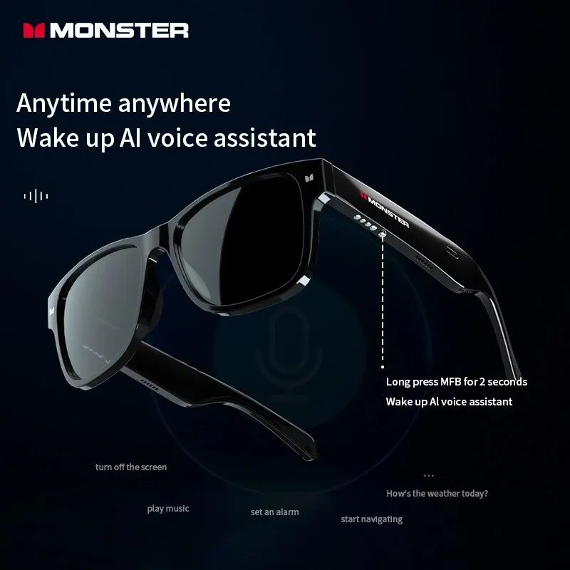 Monster-gafas de sol con auriculares inalámbricos, lentes con Bluetooth 5,0, para deportes al aire libre, llamadas, música