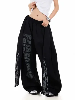 Vintage Y2K Wide-Leg Sweatpants 5 Belt Vintage Y2K Sweatpants Women Harajuku American Hip Hop Loose Wide Leg Pant Bf High Waist Vintage Spring Casual Trousers New 5