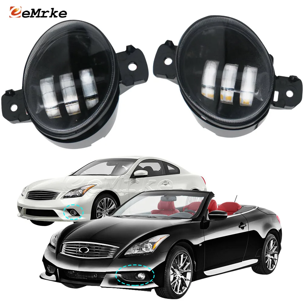 2x LED Fog Lights Assembly DRL w/ Lens White+Yellow High Low Beam 12V H11 for Infiniti G37 CV36 G37xS Q60 Q60S Coupe 2011-2015