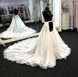 long 200cm 3 layers Organza Detachable Train Wedding Removable Skirt For Dresses Bridal Overskirt custom size