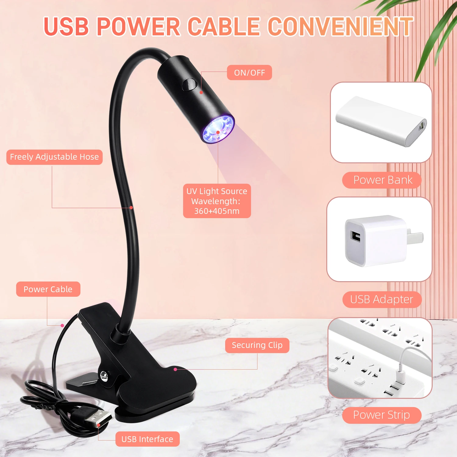 Lampade per unghie a LED Lampada a collo di cigno flessibile da 3 W Asciugatrice per manicure per unghie ad asciugatura rapida Lampada polimerizzante per smalto gel per unghie in gel