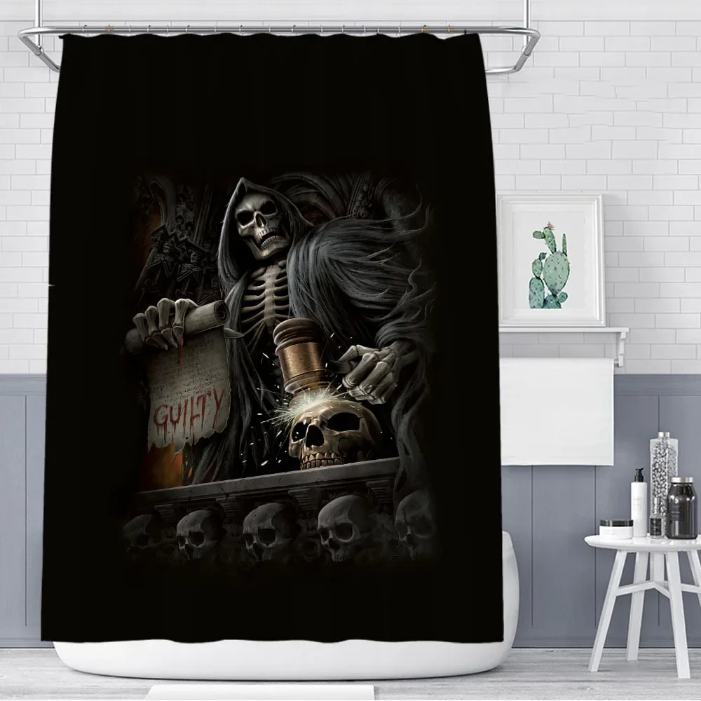 Halloween Shower Curtain 3D Printing Horror Skull Motorcycle Waterproof Bathroom Curtains Bathtub Screen Decor with 12 Pcs Hooks
