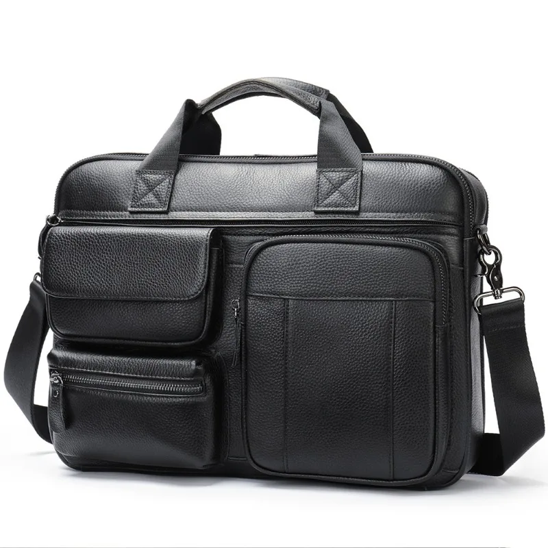 Men's Convertible Top Grain Leather Briefcase Padded Laptop Compartment Business Travel Commuter Bag