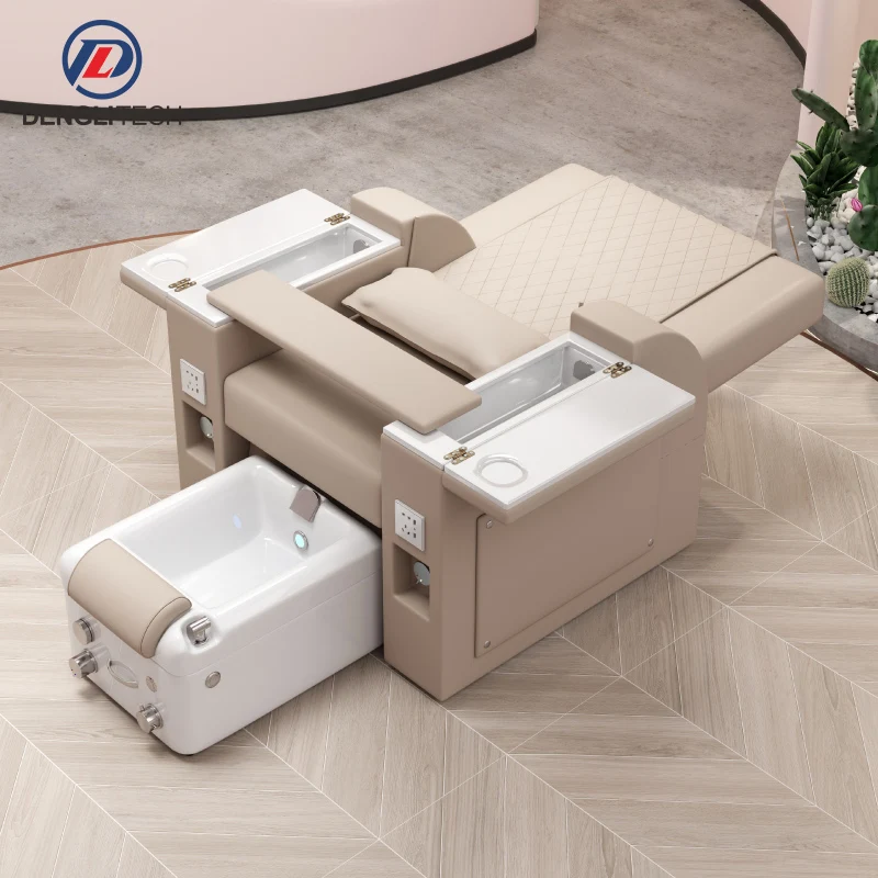 Silla de pedicura eléctrica de nuevo diseño, sillón reclinable de masaje con lavabo de cerámica con función de luz, sofá de masaje para pedicura para salón de uñas