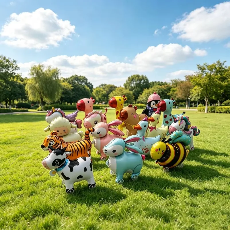 New Walking Animal Foil Balloon with Wheels Reusable Self Sealing Cartoon Film Balloon Kids Birthday Baby Shower Party Decor
