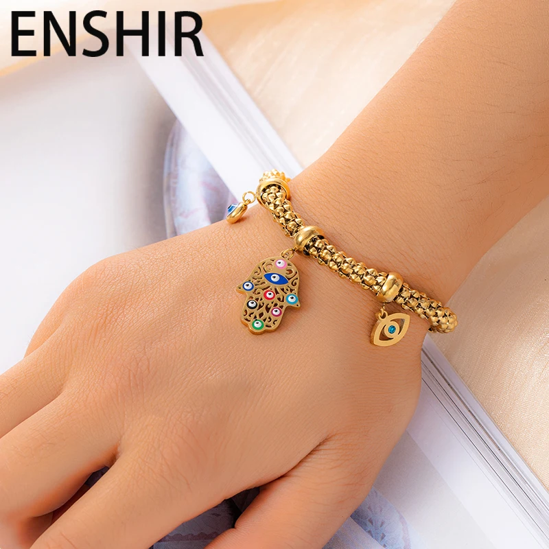

ENSHIR 316L Stainless Steel Eyes Palms Thick Necklace Earrings Bracelet For Women Punk Exaggerated Jewelry Set Gifts