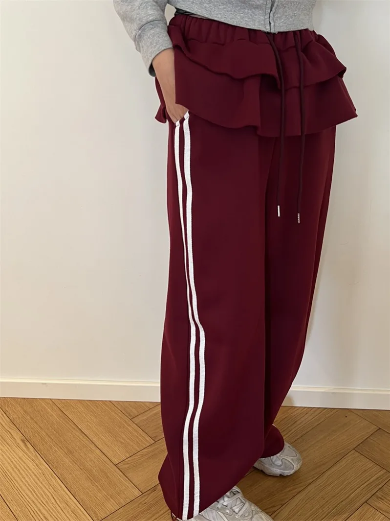 Pantaloni casual a gamba larga foderati in tessuto a righe patchwork retrò Pantaloni lunghi invernali da donna nuovi con taglio dritto