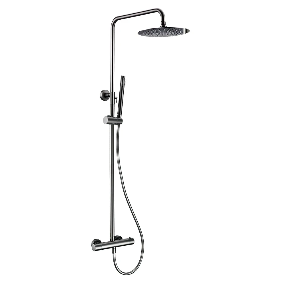 Thermostatic System Bath Faucet Shower Mixer Tap Gunmetal Brass Temperature Control Diverter Wall Mounted With Rainfall Handheld