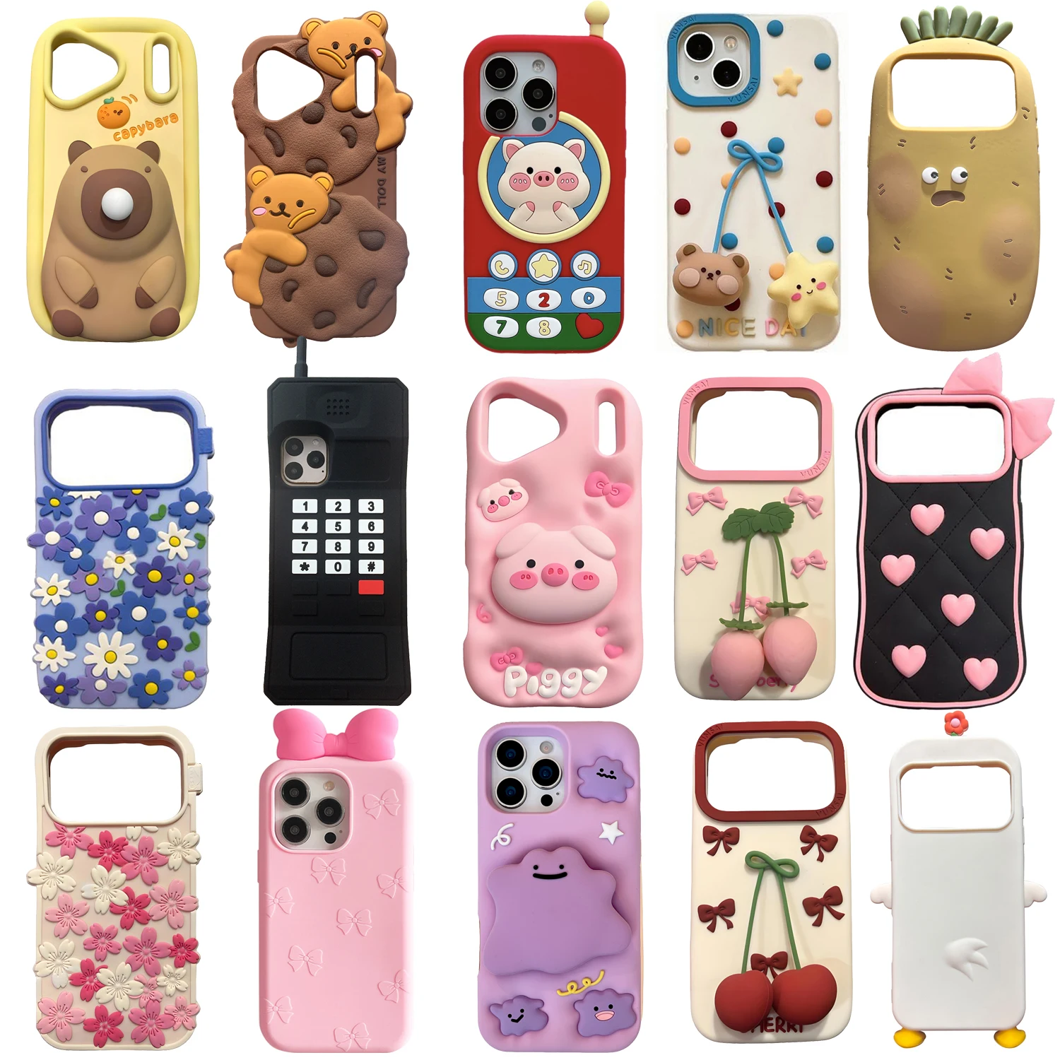 

2025 New Design For iPhone 17, 17 Pro, 17 Pro Max 3D Cute Cartoon Soft Silicone Shockproof Protective Covers Phone Back Shell