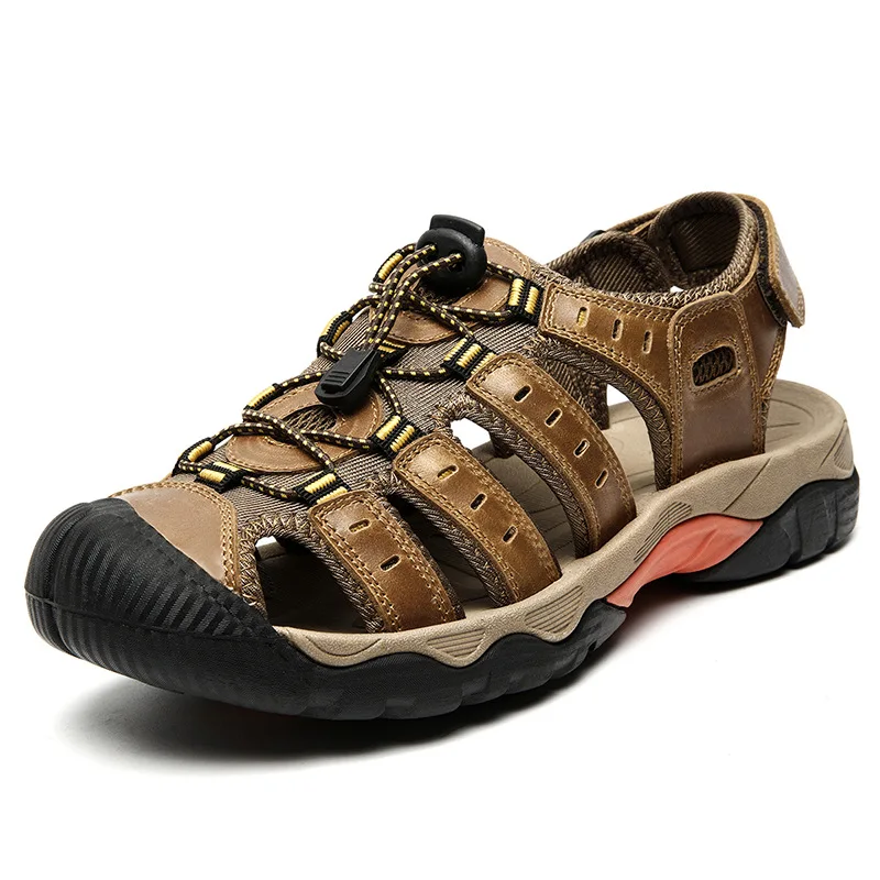 Summer New Breathable Men's Outdoor Sports Large Size First Layer Cowhide Bag Head Beach Sandals