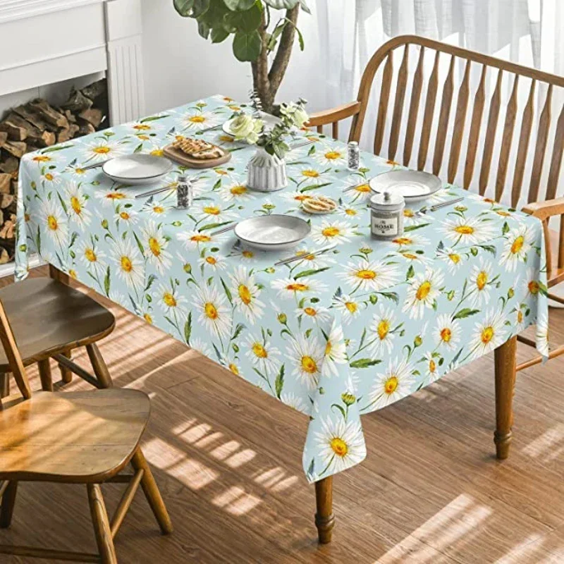 Waterproof Rectangular Tablecloth Spring Summer Seasonal Daisy Blooming Floral Tablecloth for Party Picnic Dinner DAXZ005