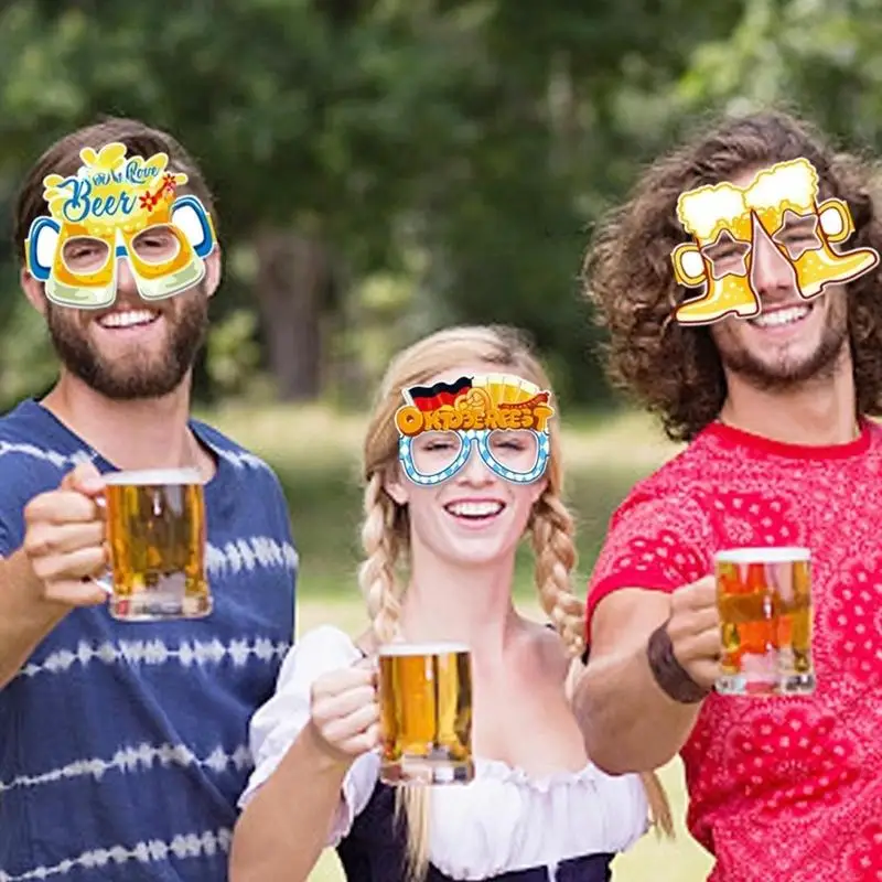 8Pcs Oktoberfest Party Paper Glasses Funny Photo Booth Props German Beer Festival Party Decorations Glasses Favors Supplies