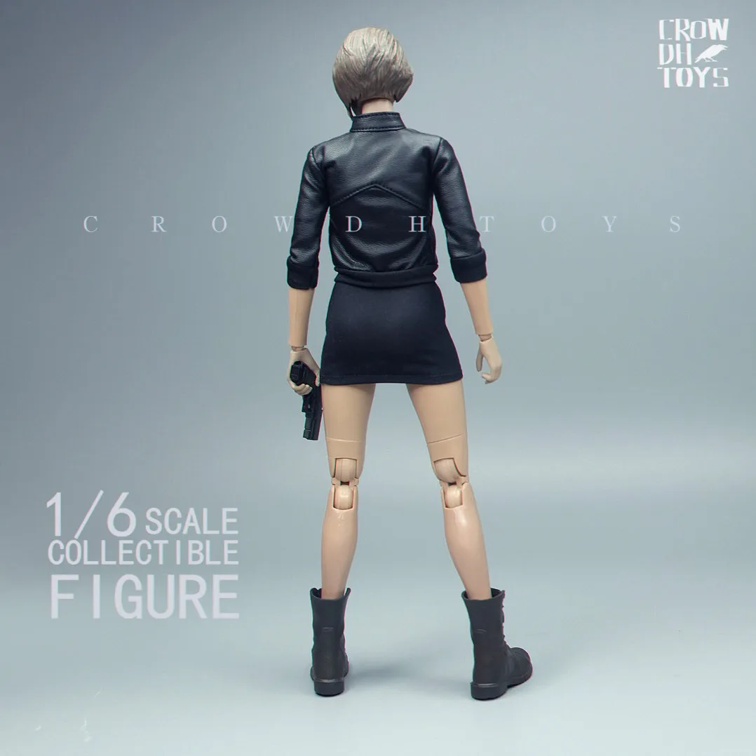 1/6 Scale female dolls black leather coat tight stretch top coat f it 12'' action figure body model view 3