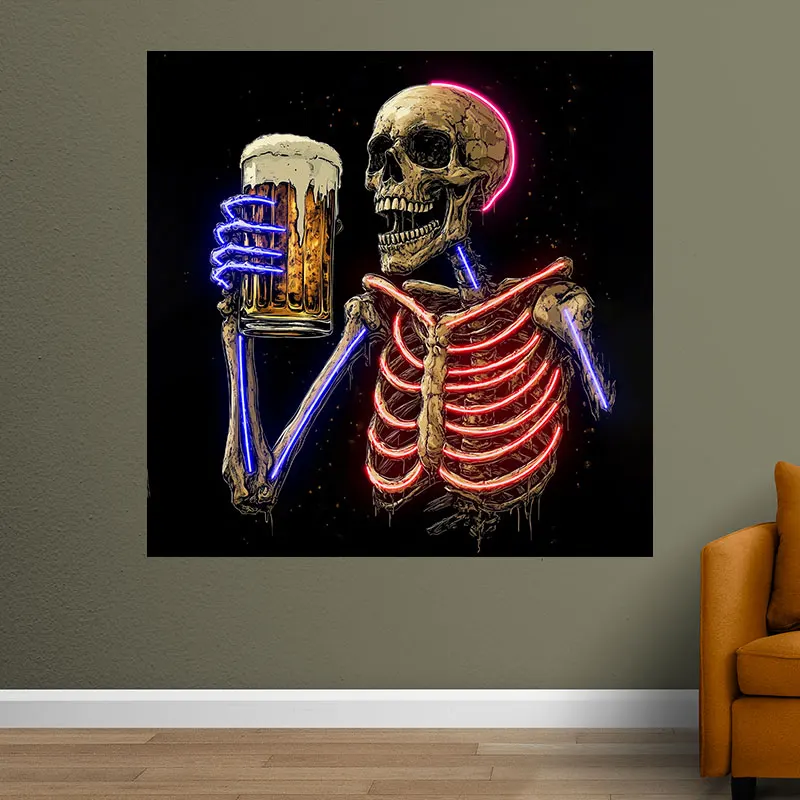 Skeleton Holding Beer Mug Wall Hanging Decor Custom LED Neon Sign