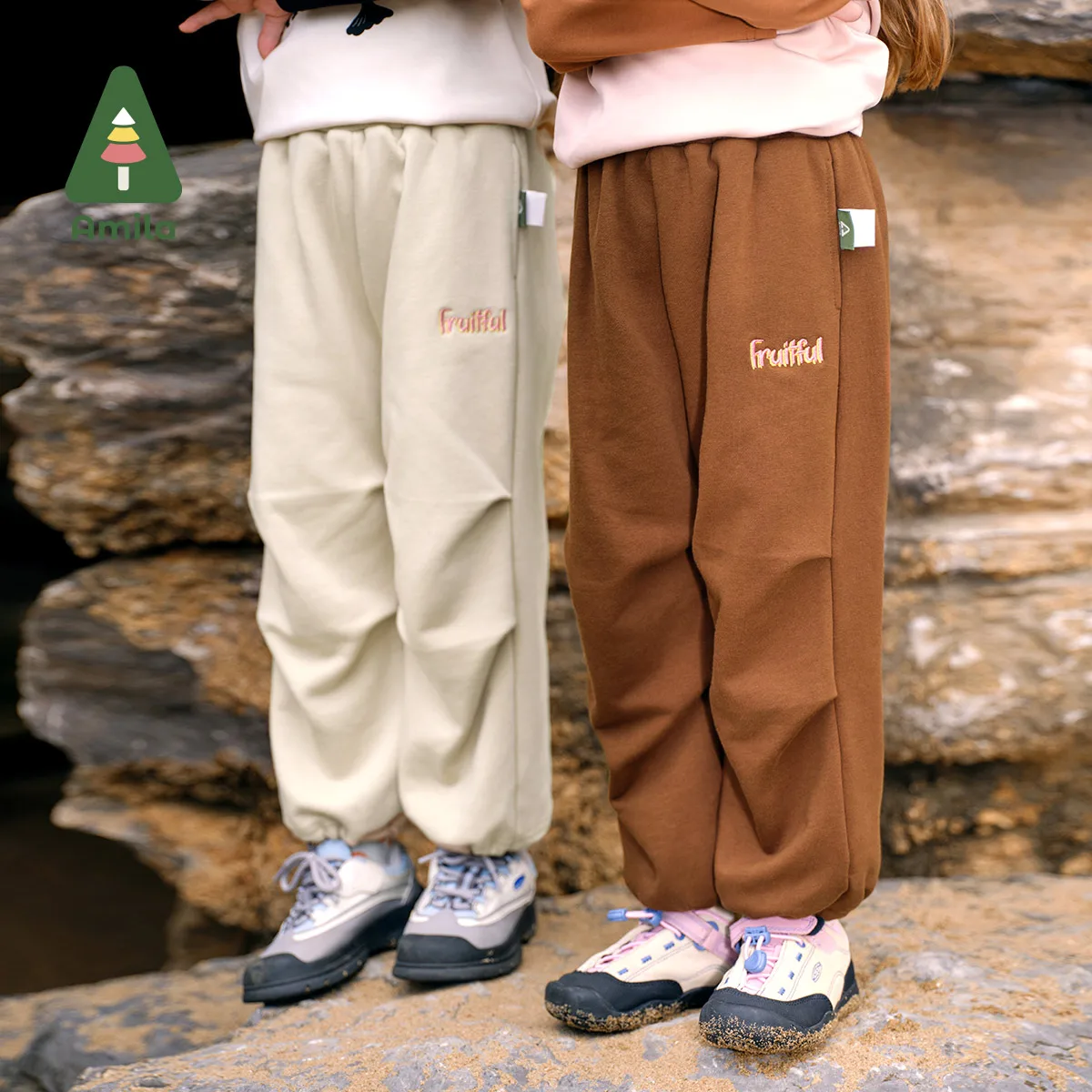 Amila Children's Pants 2024 Autumn New Girls Basic Versatile Solid Color Cotton Soft Comfortable Loose Casual Baby Trousers