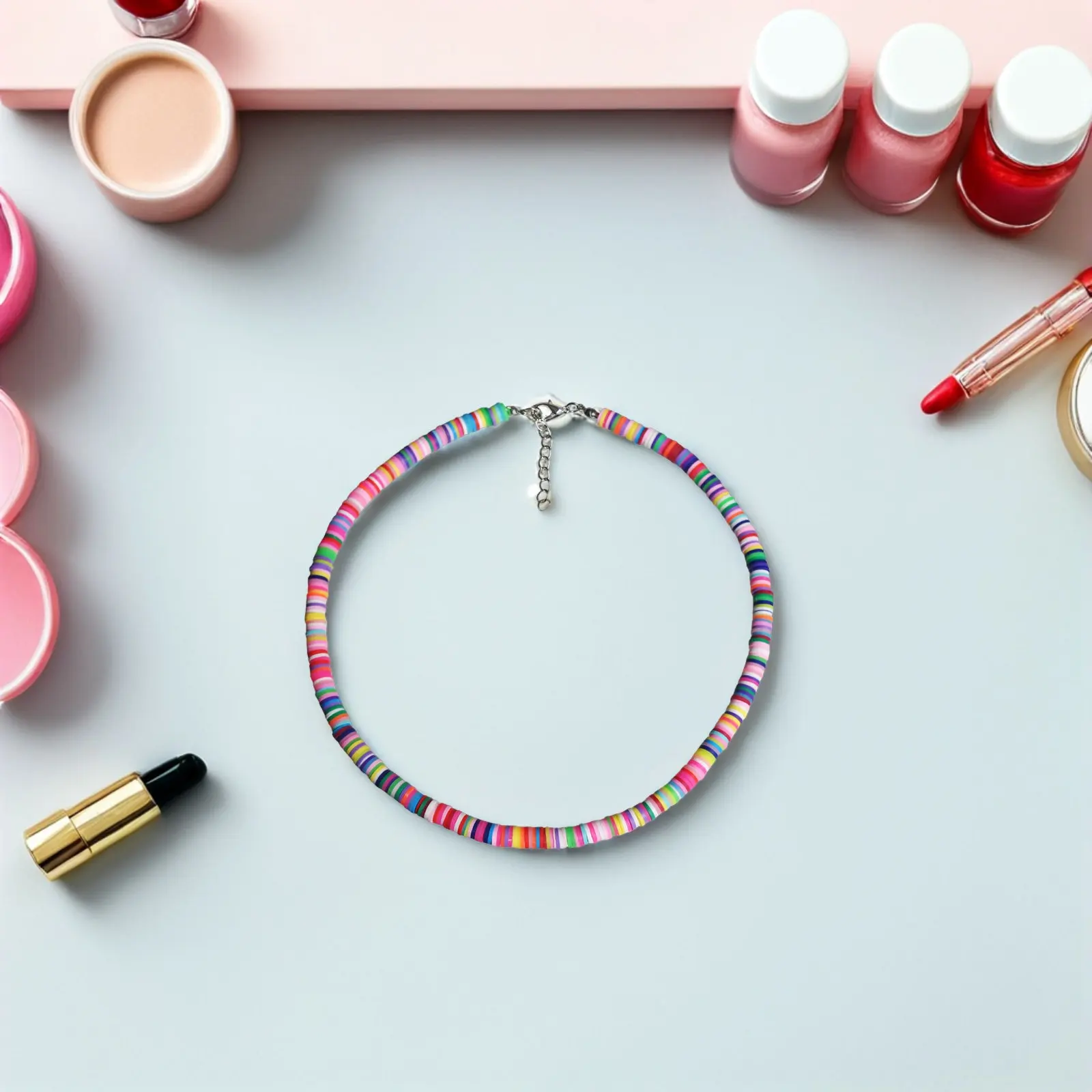 Round Clay Pendant Necklace Alloy Lightweight Comfortable Skin Touch Colorful Boho Bunt Damen Sommerkette Beach Party Festival