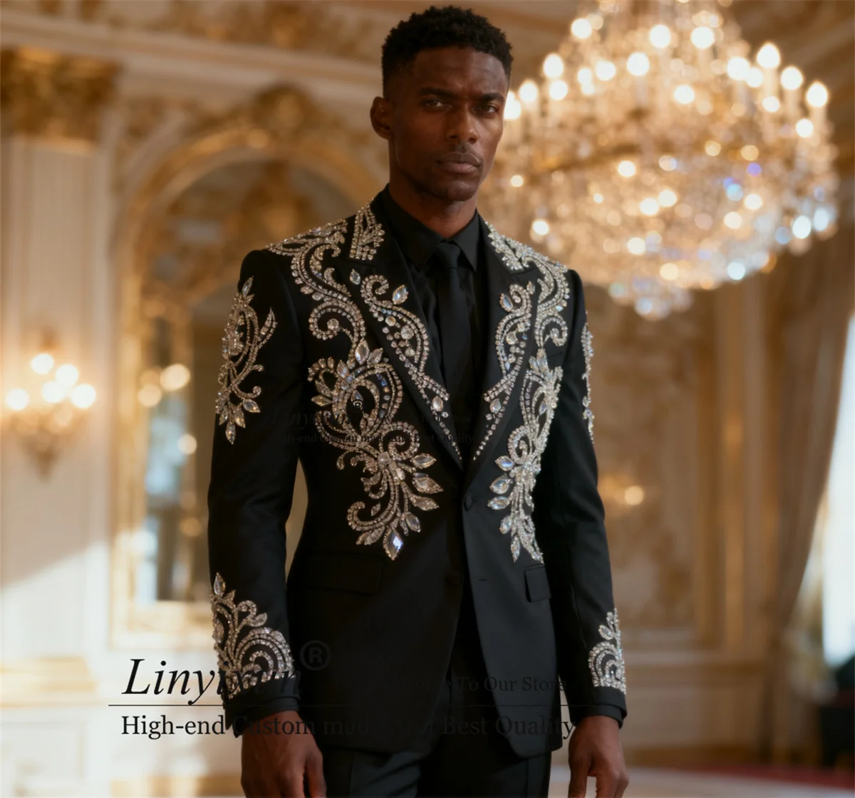 

Высококачественные мужские костюмы с бриллиантами и бисером, комплекты из 2 предметов, смокинги для свадебной вечеринки, индивидуальные пиджаки для жениха и выпускного вечера, приталенные вечерние Ropa Hombre