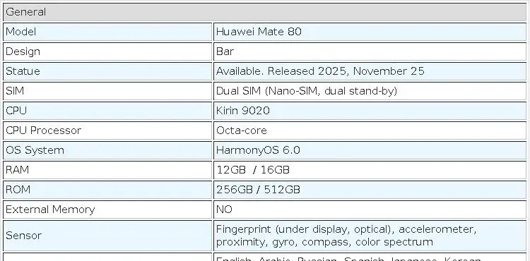Original Huawei Mate 80 Mobile Phone 6.75 Inches OLED 120Hz Display Kirin 9020 HarmonyOS 6.0 Camera 5750mAh NFC Smartphone
