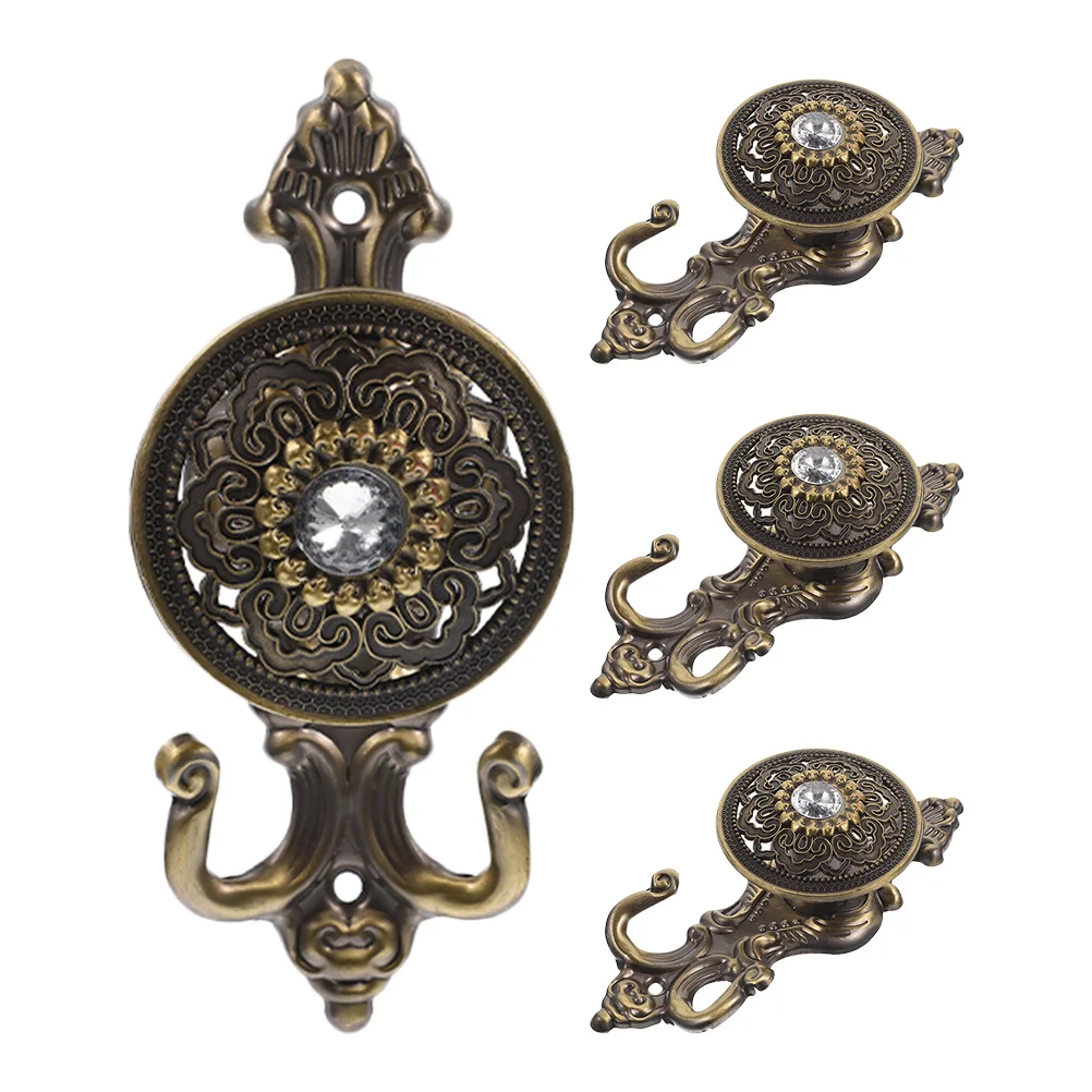 

4pcs Rhinestone Hook Set Vintage Curtain Pothooks Alloy Drapery Holdbacks Wall Mounted Metal Curtain Accessories Decorative