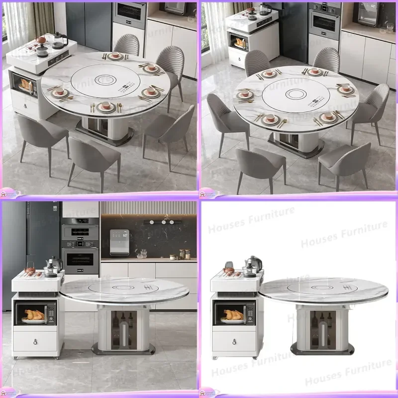 Modern Extendable Dining Table Set with Induction Cooker Luxury Sintered Stone Island Kitchen Furniture Multifunctional Tea