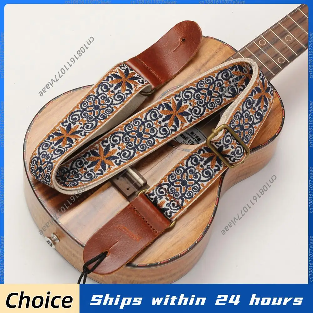 

Vintage Flowers Guitar Strap Embroidery Pattern Boho Pattern Instrument Strap Adjustable Ethnic Style for Guitarists Men Women