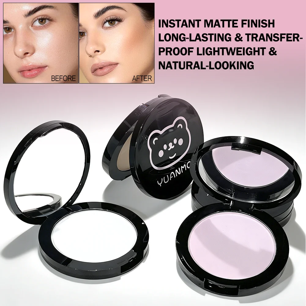 Pó de configuração de 3 cores - Pó solto para controle de óleo (bege natural/lavanda/transparente), acabamento fosco de longa duração