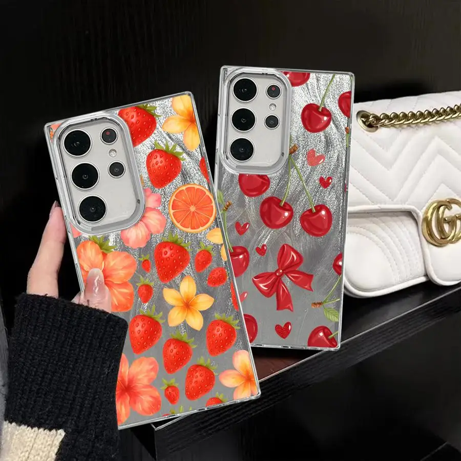 Custodia con motivo fragola stampata a fumetti per Samsung Galaxy S25 Ultra S23 S21 S21+ S20 FE S22 Plus S24Ultra S20 FE Nero morbido