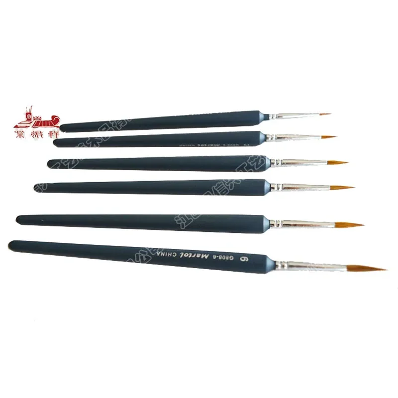 6Pcs/Set Watercolor Brush Weasel Hair short Wooden Handle Artist Paint Brushes Head Hook Line Pen Professional Art Supplies