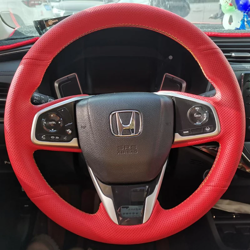 Red Genuine leather Car Steering Wheel Cover For Honda Civic 10 2016-2021 CRV Clarity 2018-2021 Hand-Stitched Dedicated Parts