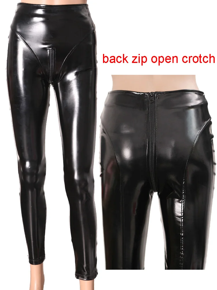 High Waist Shiny Faux PU Leather Pencil Pants Wet Look PVC Leggings Zipper Crotch Trousers Tights Sexy Collant Pantalon Spodnie