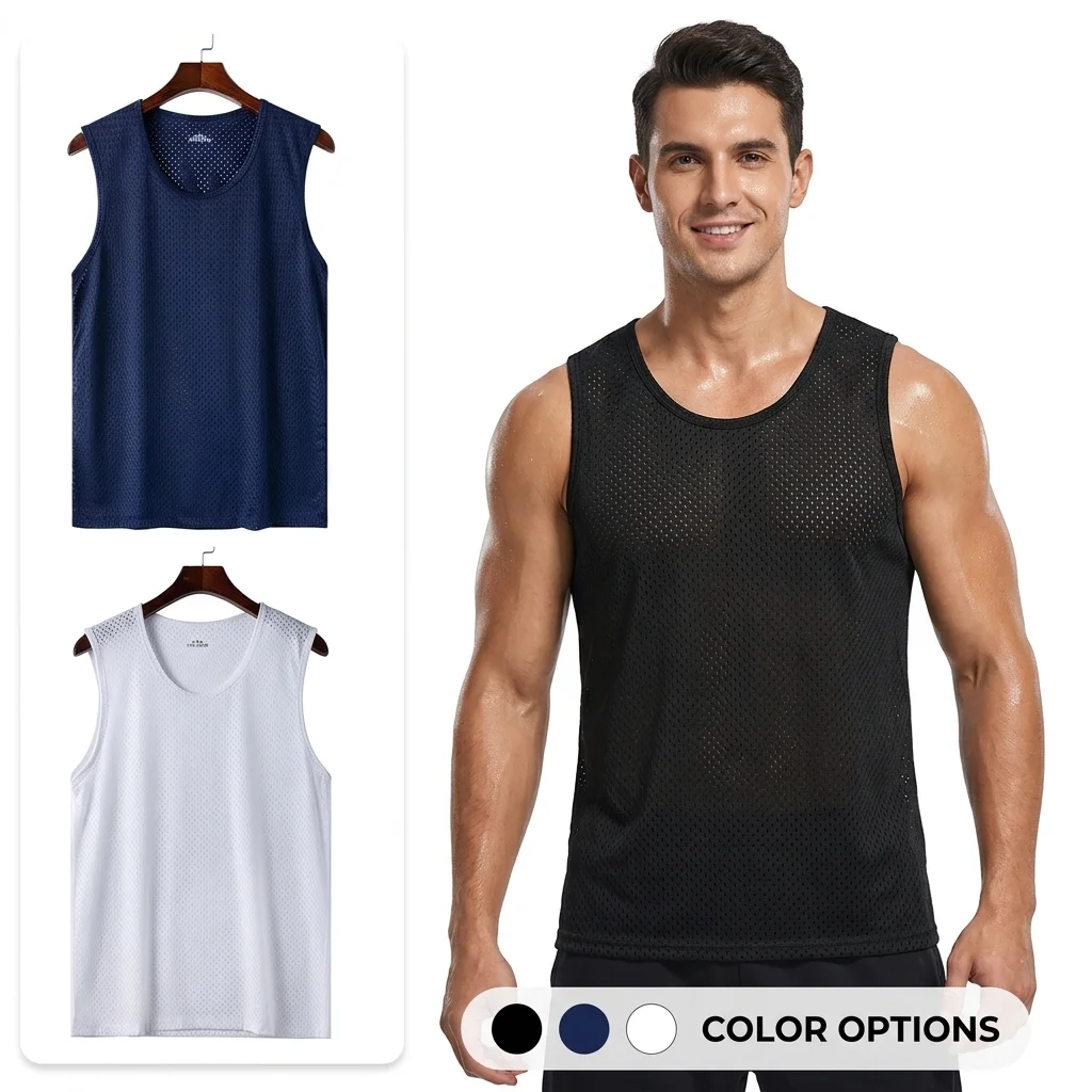 

Men's Fitness Sleeveless T-shirts Muscle Training Tank Tops Crew Neck Vests Wide Shoulder Shirt for Gym And Sports