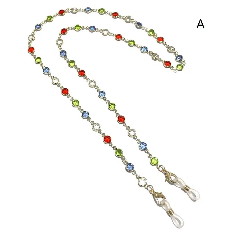 Fashion Imitation Rhinestones Sunglass Chain Women Face Accessories Summer Beaded Eyeglass Lanyard Silicone Loops Casual Jewelry