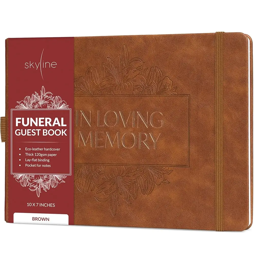 

Funeral Guest Book for Memorial Service – In Loving Memory Guest Sign In Book for Funerals – 610 Entries, 10x7″ (Brown)