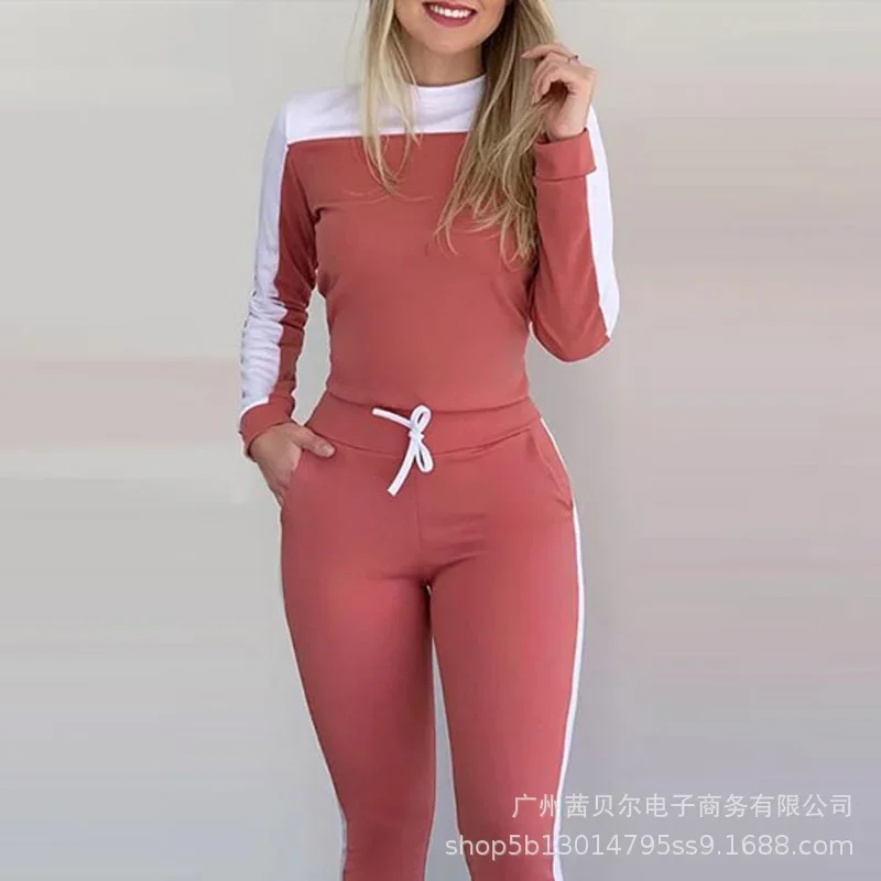 Women\'s Sets Color Matching Long Sleeved Tight Casual Suit Women Two Piece Sets Womens Outifits