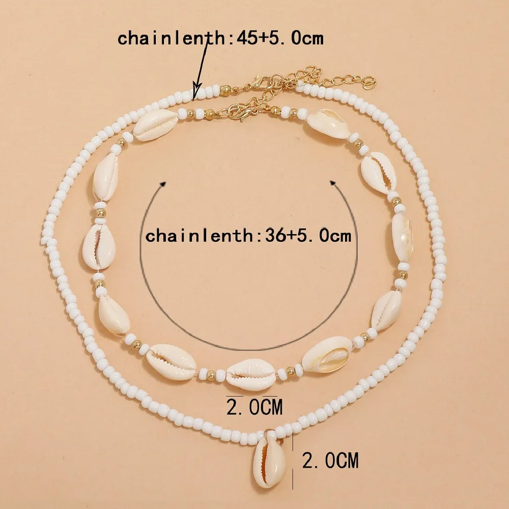 2pcs/set Summer Natural Sea Shell Choker Necklace for Woman Bohemia Beads Chain Shell Necklace Adjustable Jewelry Accessories