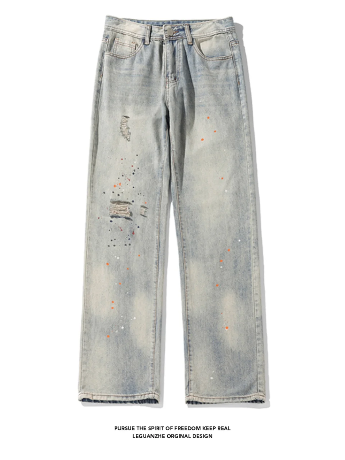 

Ripped American High Street Style Men's Casual Jeans Spring Autumn New Fashion Loose Straight Leg Denim Pants Youth Trend