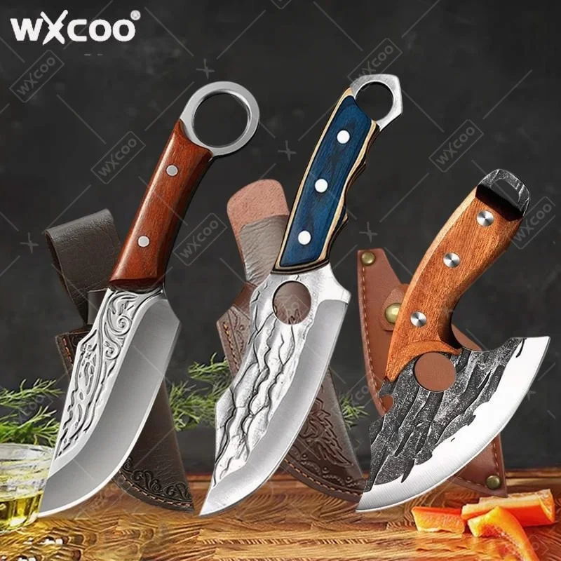 WXCOO Kitchen Meat Cleaver Butcher Chef Knife Hand Forged Vegetable Cutter Fruit Slicing Tool for Household Cooking Boning Knife