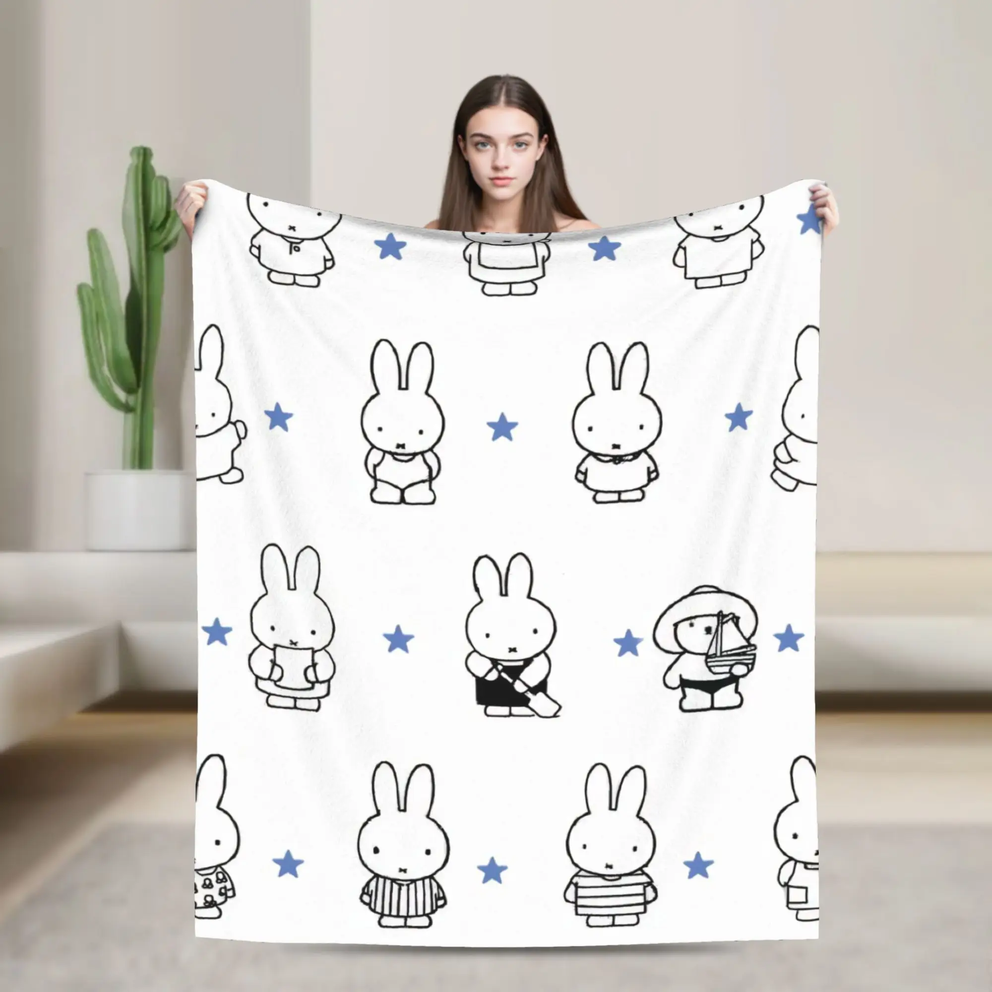 Cartoon Pattern Miffyy  Fleece Throw Blanket  Blankets for Sofa Travel Ultra-Soft Plush Thin Quilt,