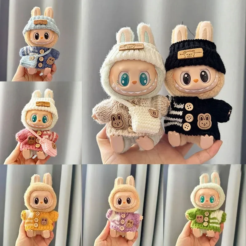 For 17 cm Labubu Clothes Pendant Labubu Sitting Party Bear Label Scarf Hat Dolls Accessories Labubu Outfit image 4