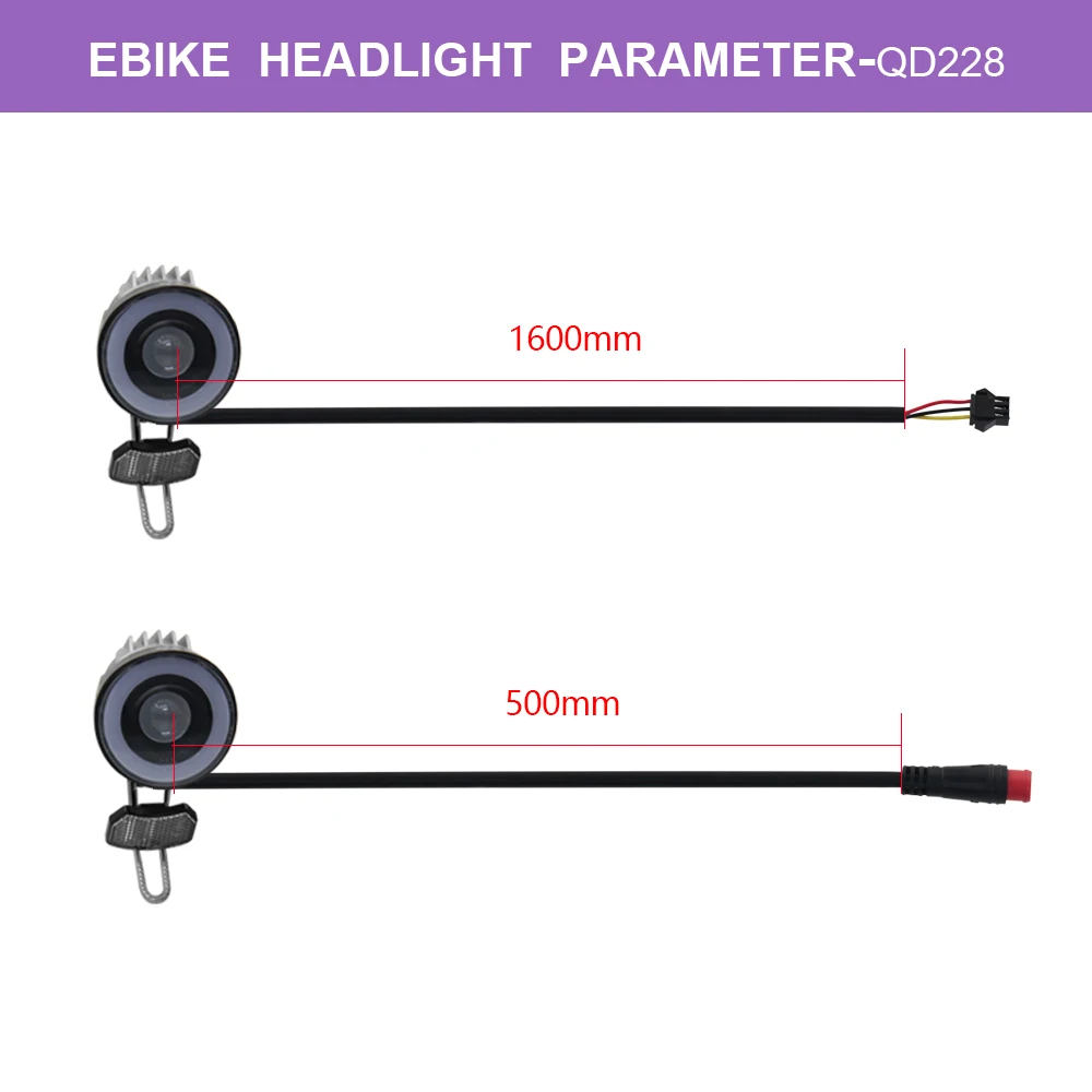 QD228 Electric Bicycle Headlight, 50lux Ebike Front Light, E-Bike Horn Light, Electric Scooter Horn Light