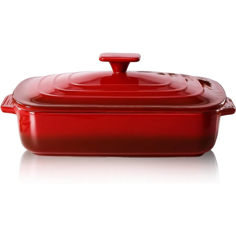 

Large Ceramic Casserole Dish with Lid, 4.0 Quart Covered Rectangular Stoneware Baking Dishes for Oven, Deep 9x13 Inch Lasagna Pa