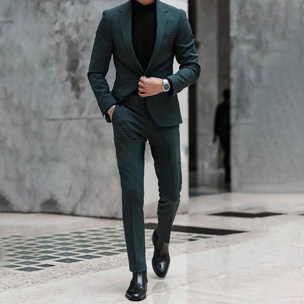 Full Men Suit Wedding Dresses Double Breasted Male Groom Set 2-Piece Party Prom Jacket Pants Slim Fit Blazer Trousers Custom Mad