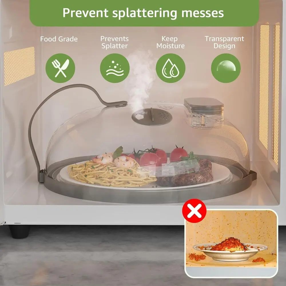 10 Inch Microwave Steamer Cover with Built-in Steamer and Handle for Food Heating and Protection