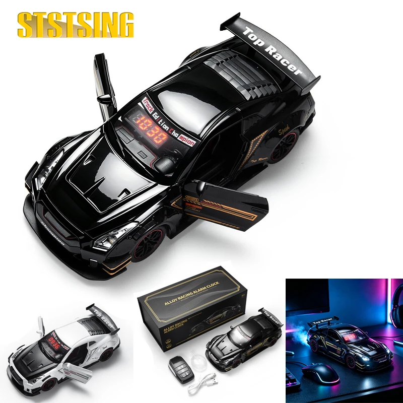 1PCS Rechargeable LED Car Alarm Clock, Hypercar Model Desk Clock with Remote Control, Simulation Engine Sound, Desk Decor Gift