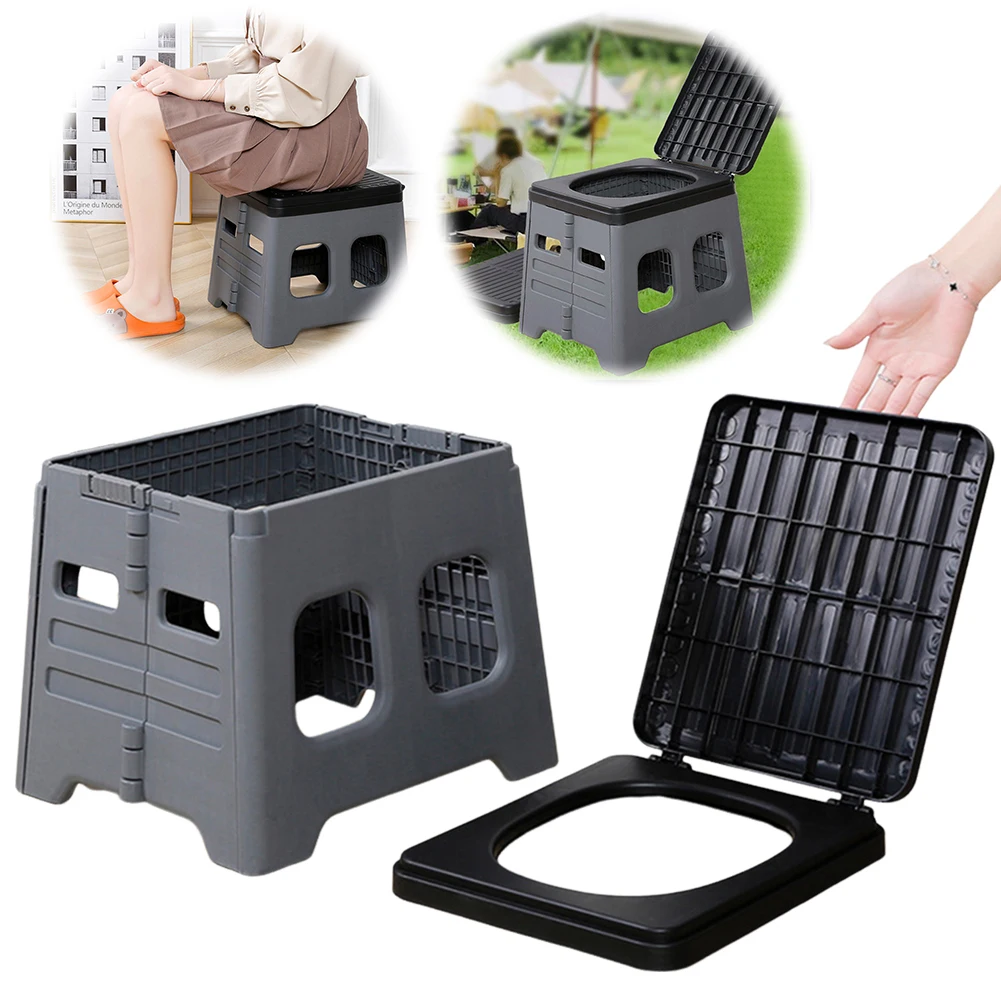 

Portable Folding Toilet with Lid Foldable Outdoor Camp Toilet Multifunctional Folding Truck Toilet for Emergencies
